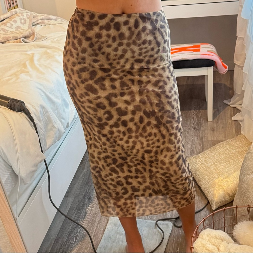 Brown leopard high waisted maxi skirt